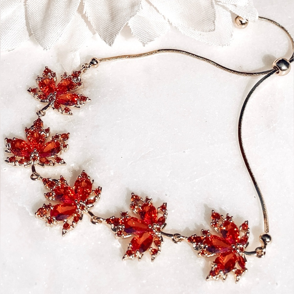 White Lily Jewelry Autumn Vibe Gold plated Fall Leaf Cubic ZirconiaBracelet